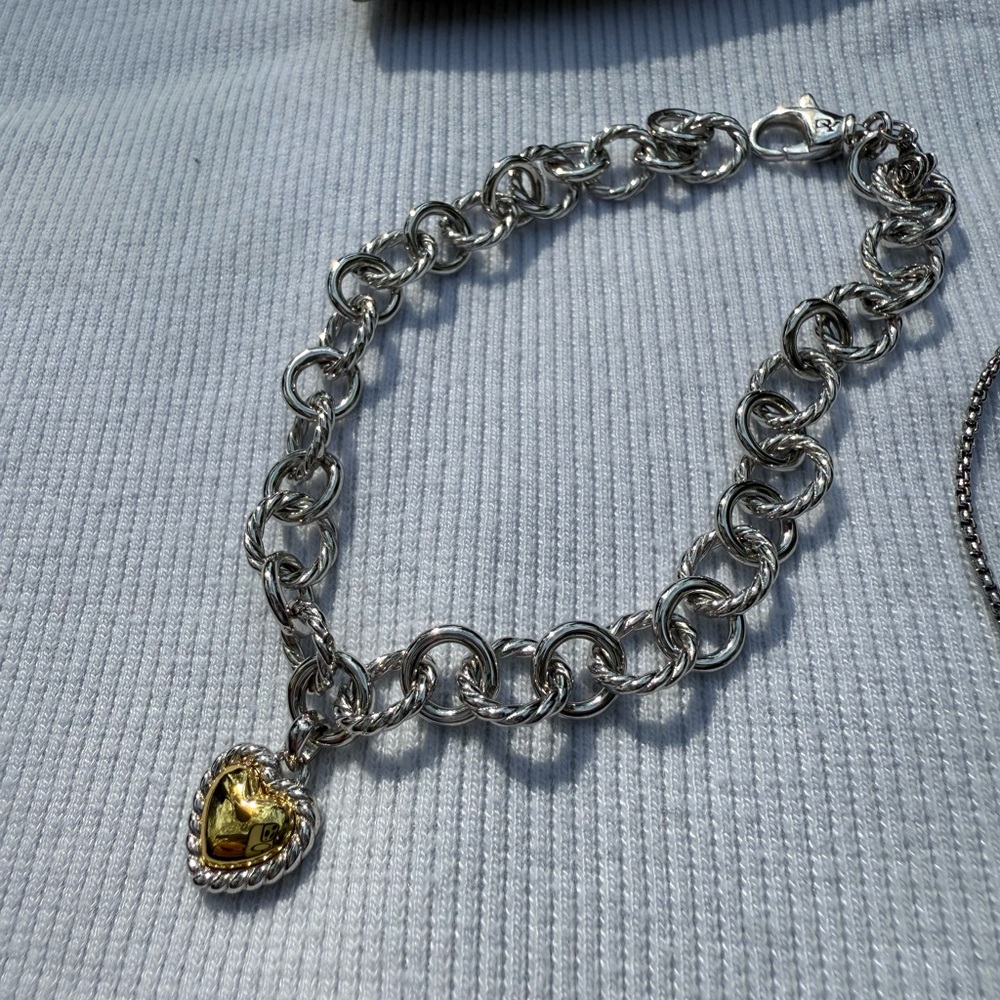 Cable cookie classic chain heart charm bracelet yellow gold and sterling sliver - Picture 5 of 7